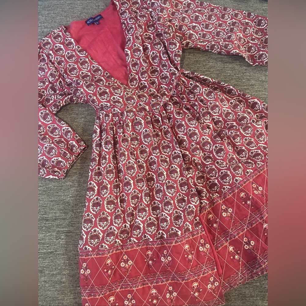 Women’s Anthropologie Ro’s Garden Floral Long Sleeve Midi Wrap Dress Sz Small